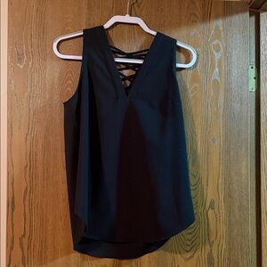 Sleeveless Black V-Neck Tank with Crisscross Back